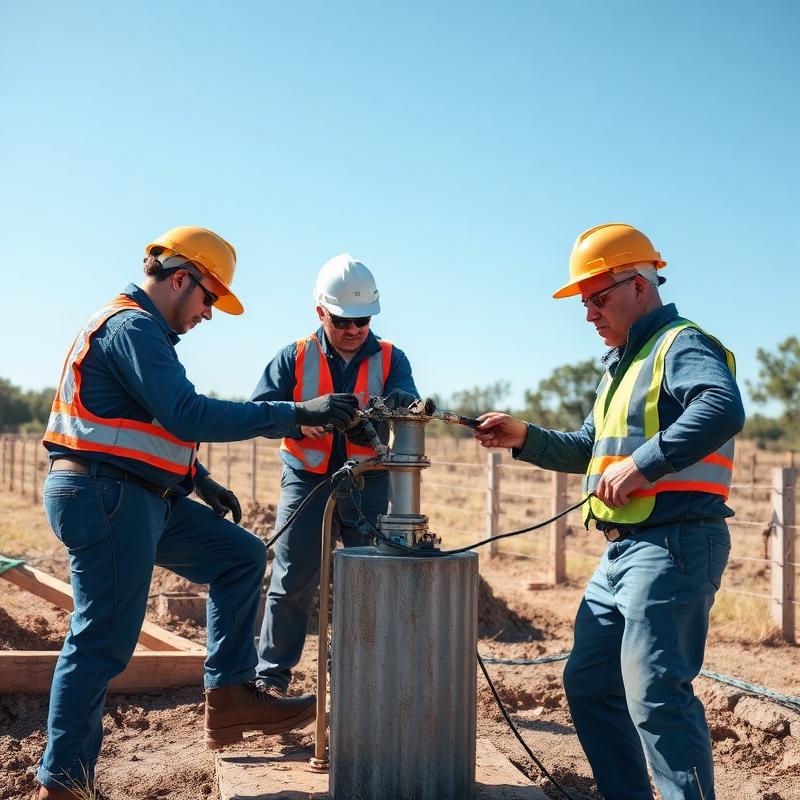 Equipe em manutenção de poço